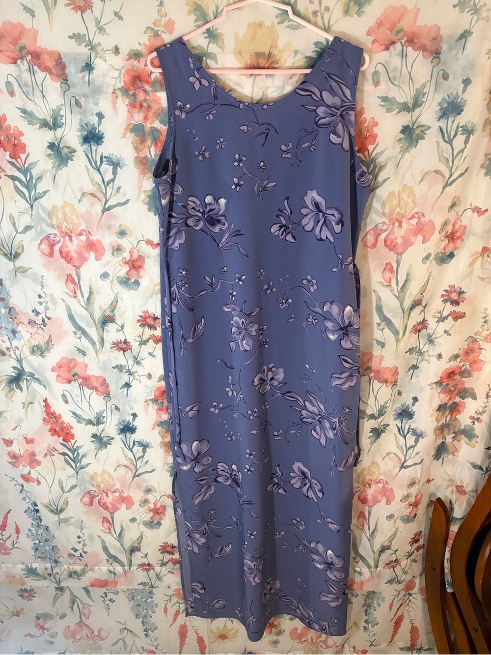 Vintage Sleeveless Floral Maxi Dress in Periwinkle Blue - Picture 7 of 11